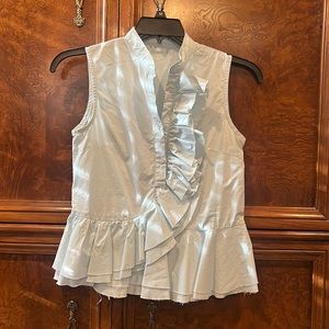 Baby blue ruffle button down top. Medium